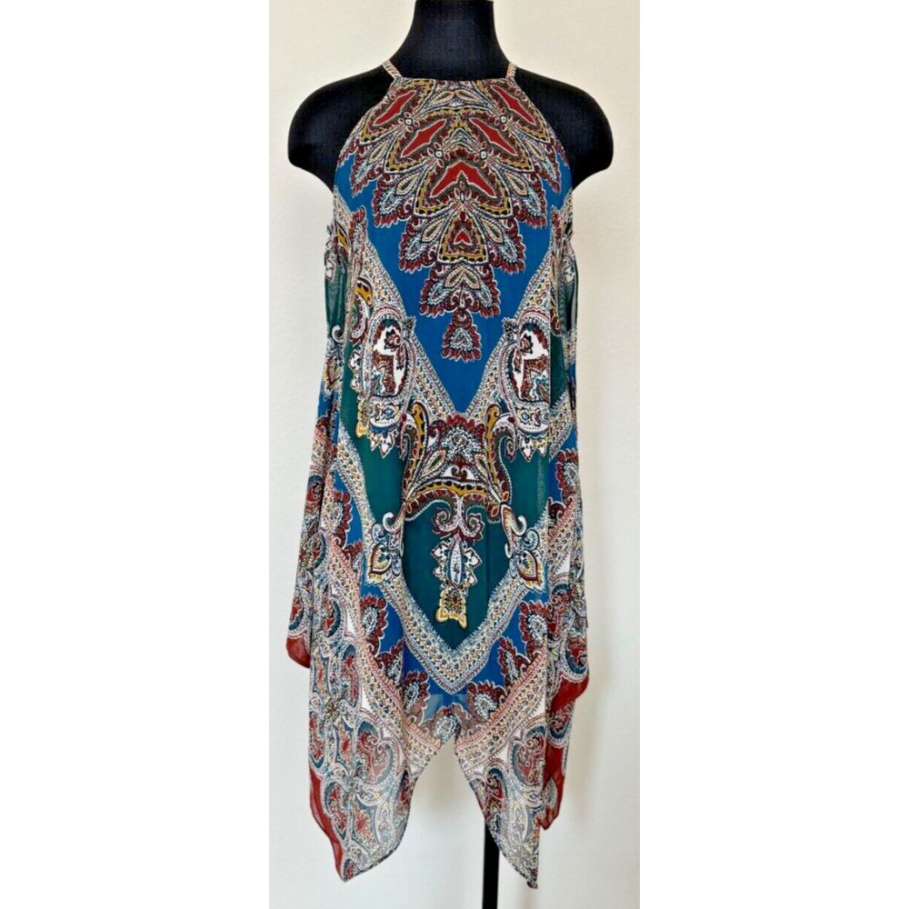 INC Halter Paisley Handkerchief Hem Dress Lined International Concepts Summer 6 - Picture 1 of 13